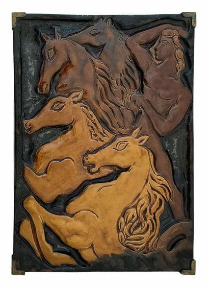 null Manfredo BORSI (1900-1967) Atelier GIRAUD

Plaque cavalier et chevaux stylisés

Céramique...