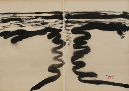 null 
T'ANG Haywen (1927-1991)




Sans titre, 1971, encre sur carton Kyro, diptyque




70...