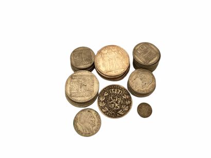 null 38 pièces en argent, principalement françaises, XIXème et XXème Siècles, démonétisées,...