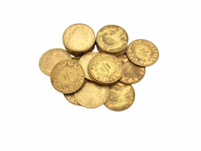 null 22 pièces de 20 francs français or comprenant:

- 9 pièces Napoléon III

- 2...