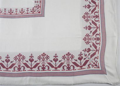 null NAPPE RECTANGULAIRE en damassé de coton tricolore - Circa 1890 à décor de frises...