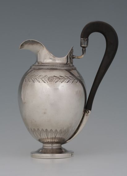 null Silver MILK POT 950 Millièmes of Empire Period with chased decoration of laurels...