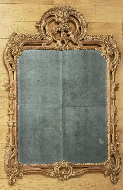 null PAIR OF LARGE MIRRORS in the Louis XV - Modern style with four bevelled eglomerate...