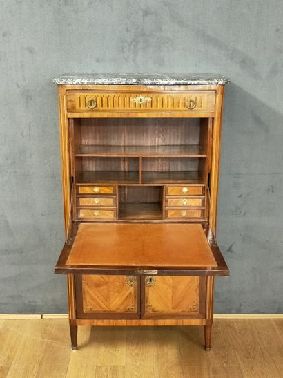 null SECRETARY of the Late Louis XVI period in rosewood veneer inlaid with butterfly...