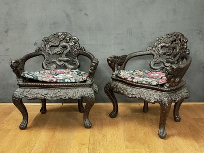 null INDOCHINA Circa 1900

PAIR OF LARGE SEATS in ironwood carved and openworked...