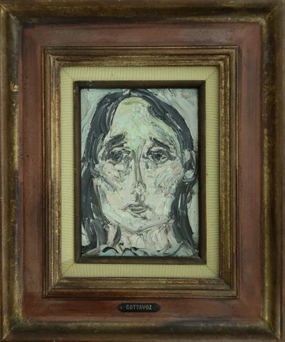 null André COTTAVOZ (1922-2012)

Portrait de Nicole - 1962

HUILE SUR CARTON TOILE

Titrée,...
