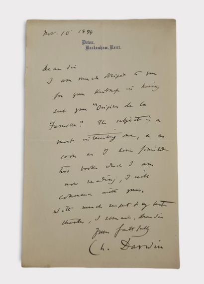null 
DARWIN Charles (1809-1882)




Lettre autographe signée à Alexis Giraud-Teulon,...