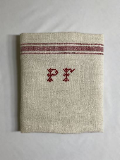 SET OF 7 Woven and embroidered linen TORCHONS...