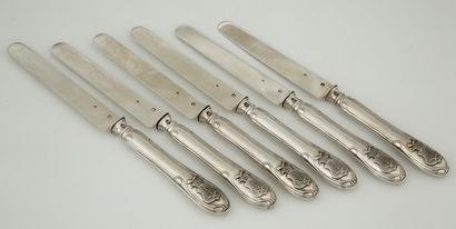 SET OF 6 FRUIT KNIVES in silver and mounted...