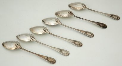 null SET OF SIX COFFEE SPOONERS in Minerva silver 950 Millièmes Circa 1880 decorated...