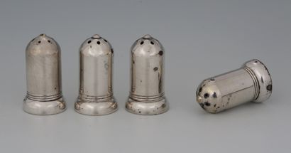 null SET OF 4 INDIVIDUAL SALONS OF OBUS SHAPE in silver, foreign work of Art Deco...
