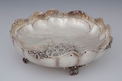 null ROUND FRUIT CUP with rim and ribs in silver 800 Millièmes Style 1900 - Italy...