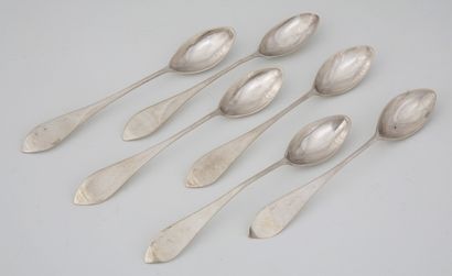null SET OF 6 EGG OR COFFEE SPoons in plain silver, Foreign work Beginning of the...