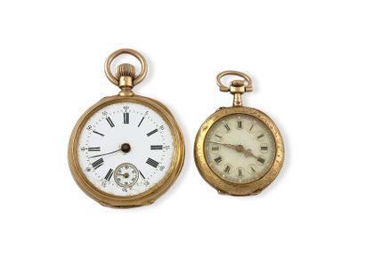 null TWO NECKWATCHES Circa 1900 in pink gold 750 Millièmes, the cases decorated with...
