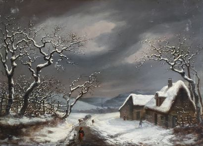 null 1st THIRD CENTURY SCHOOL

Animated Snow Landscape 1837

OIL ON PANEL

Signed...