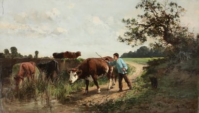 Clément QUINTON (1851-1920) 
Vacher et troupeau...