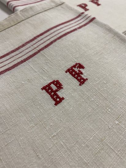 null SET OF 6 Woven and embroidered white linen TORCHONS from the beginning of the...