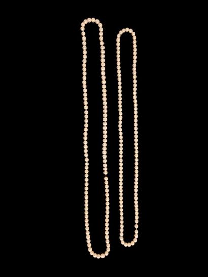 null 2 NECKLACES of cultured pearls CHOKER about 6.5 to 7 mm.

P. 106.50 g

L. 78...