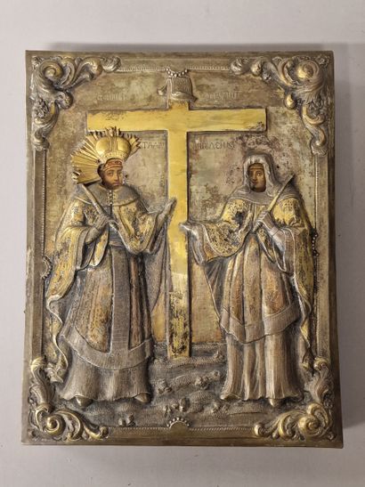 null ICON with Saint Constantine and Saint Elena around the true Cross 

Tempera...