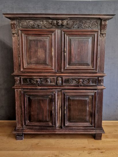 null HIGH BUFFET in the Louis XIV style - XIXth Century in molded and carved oak...