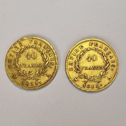 null 2 PIECES OF 40 FRENCH GOLD Napoleon 1st 1811
P. 25,8 g
(Rubbed, sold as is)

NO...