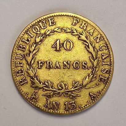 null 1 PIECE DE 40 FRANCS FRANCAIS OR AN 13
Pièce numismatique
P. 12,9 g 
(Frottée,...