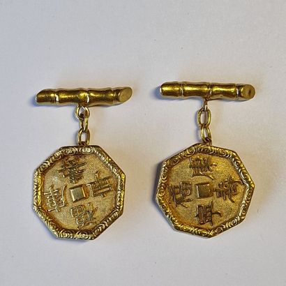 null PAIR OF HANDLEBUTTONS - Indochina Late 19th-early 20th Century in yellow gold...