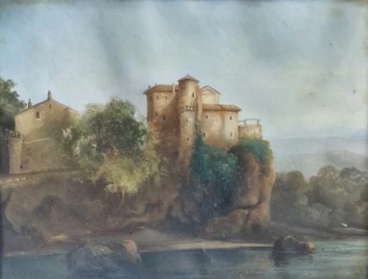 null FRENCH SCHOOL OF THE ROMANTIC PERIOD 
Strong house overhanging a river 
PASTEL
Sight...