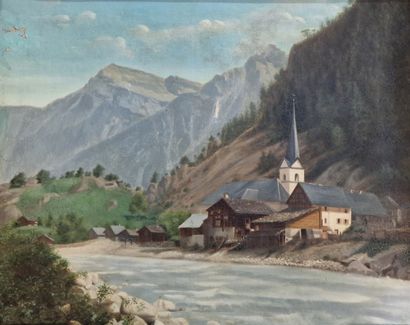 null SCHOOL OF THE END OF THE 19TH CENTURY
Mountain village by a river - 1886
OIL...