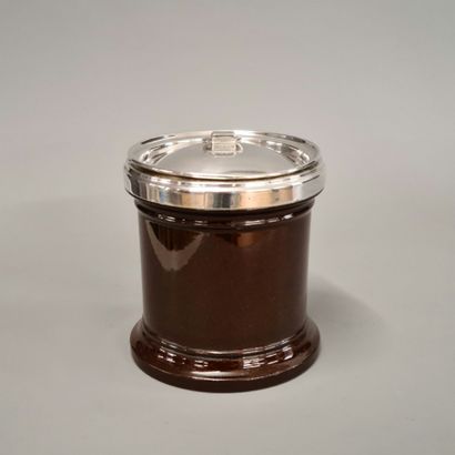 null CIGARETTES BOX - England Edwardian VII period in brown enamelled ceramic with...