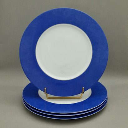 null CHRISTOFLE - SET OF 4 PRESENTATION DISHES in white porcelain with blue wing...