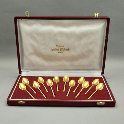 null SET OF 12 silver plated MOKA SPoons by SAINT MEDARD Circa 1970 with "Russian"...