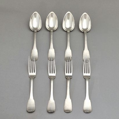 null SET OF 6 TABLE COUVERTS in silver 950 Millièmes Uniplat model, the spatulas...
