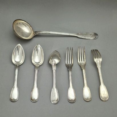 null SET OF 9 FORKS AND 11 TABLE SPOONERS AND 1 WASHER MODEL IN MINERVE SILVER 950...