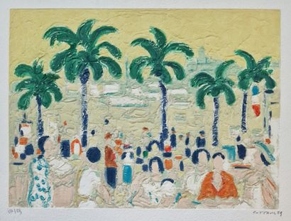 null André COTTAVOZ (1922-2012)
The Croisette, Cannes
LITHOGRAPHY on GAUFRE PAPER
Signed...