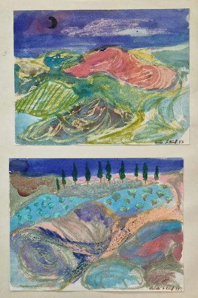 null Linda LE KINFF (born in 1949)
Set of five MIXED TECHNIQUES on PAPER including...