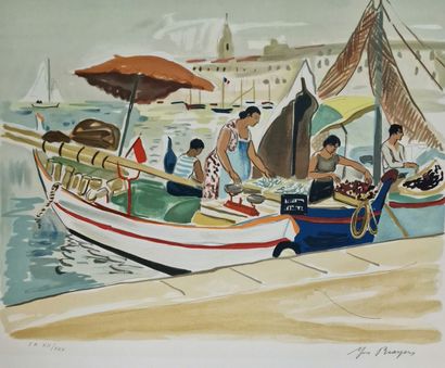 null Yves BRAYER (1907-1990)
Suite of three LITHOGRAPHS
Views of ports including...