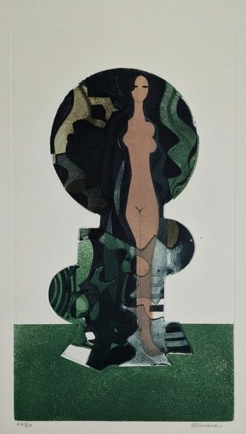 null André MINAUX (1923-1986)
Set of six LITHOGRAPHS including 
- Model in the studio
Signed...