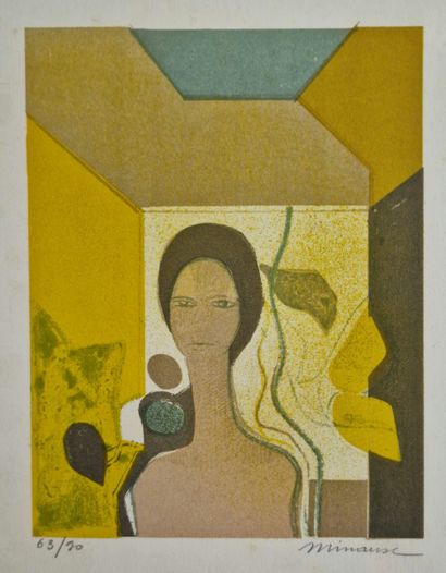 null André MINAUX (1923-1986)
Set of five LITHOGRAPHS including 
- Seated woman
Signed...