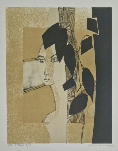 null André MINAUX (1923-1986)
Set of five LITHOGRAPHS including 
- Two women
Signed...