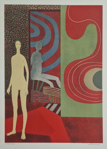 null André MINAUX (1923-1986)
Set of five LITHOGRAPHS including 
- Two women
Signed...