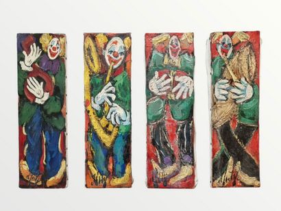 null Henri D'ANTY (1910-1998)
Suite de quatre HUILES sur TOILES
Portraits de clowns...