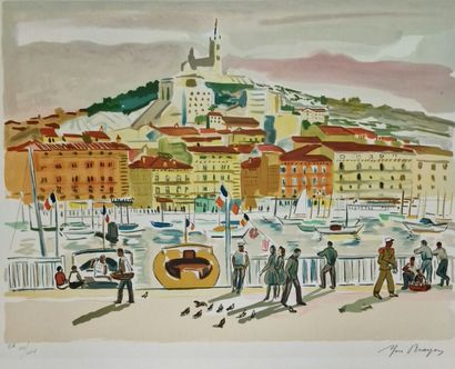 null Yves BRAYER (1907-1990)
Suite of three LITHOGRAPHS
Views of ports including...