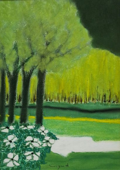 null André VIGUD (born in 1939)
Yellow with cypresses
OIL on canvas
Signed in the...