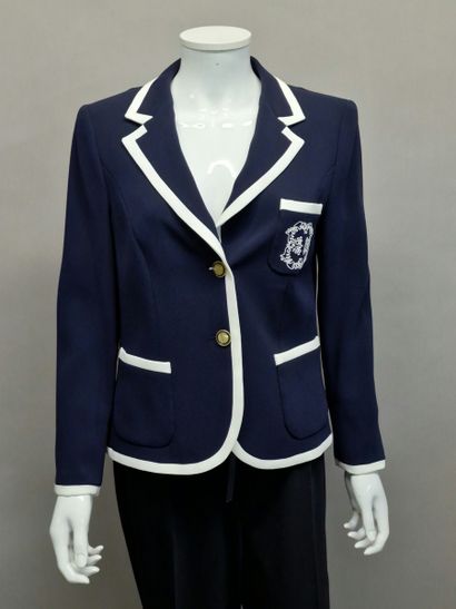 null ESCADA - BLASER Taille 38, en jersey polyester bleu marine et blanc, deux b...