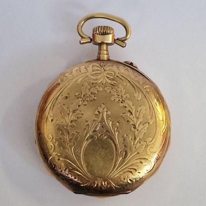 null POCKET WATCH Circa 1900 in yellow gold 750 Millièmes, white enamelled dial with...