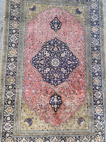 null SILK GHOUM CARPET (cotton warp and weft, silk velvet), Central Persia, circa...