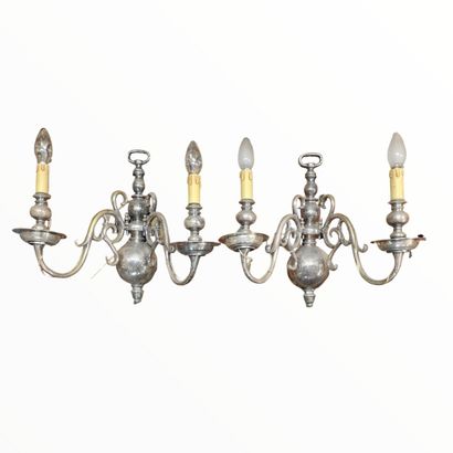 null EIGHT LIGHT LIGHTS AND A PAIR OF TWO LIGHT WALL LIGHTS in bronze and silver-plated...