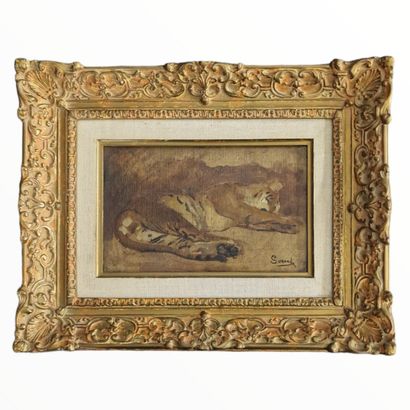 null Gustave SURAND (1860-1937)
Sketch of a tiger
OIL ON CANVAS
Signed lower right
14...
