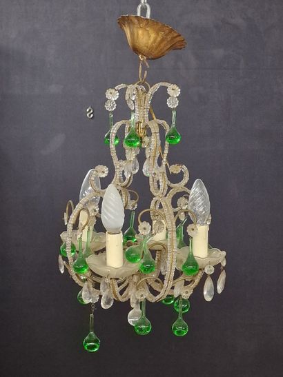 null LITTLE CAGE LUSTRE in late 18th century XXth century style in old gilded brass,...